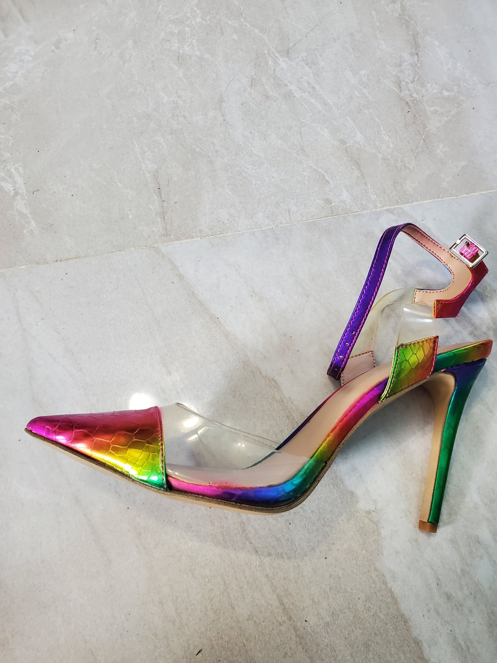 Iridescent Rainbow Pointed-Toe Stiletto Heel Sandal - Women